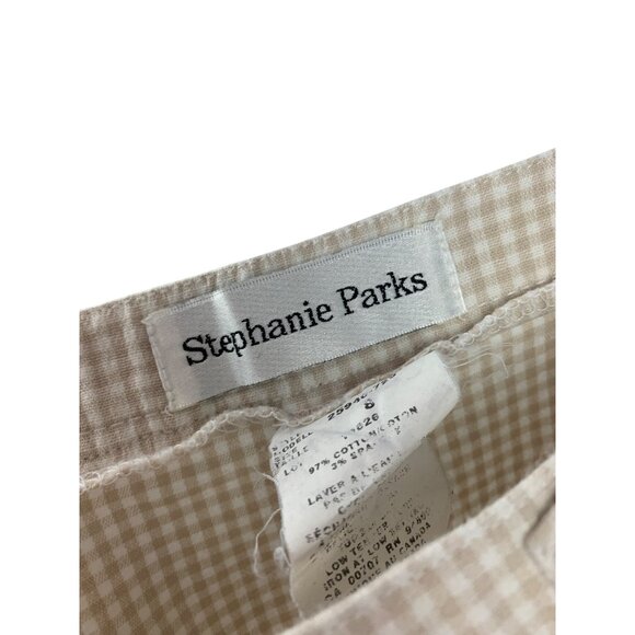 Stephanie Parks Womens Beige Checkered Pants Size M Cotton Blend - Picture 5 of 5